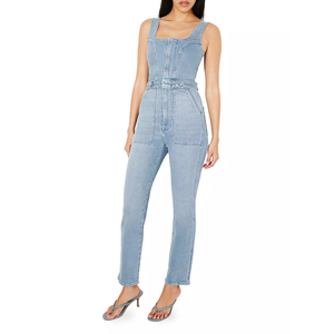 Combinaison streetwear une pièce pour femme, décontractée, coupe courte, en jean tricoté, imprimée, brodée, délavée, personnalisable - Product Image 4