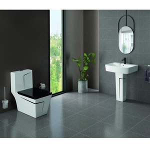 Inodoro de una pieza de cerámica cuadrado moderno con lavabo de pedestal, conjunto combinado de WC de baño de artículos sanitarios blancos - Product Image 5