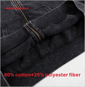 Ensemble sweat à capuche zippé et pantalon en laine teinte à la cire avec impression de logo personnalisé, en coton éponge délavé style rétro vintage, ODM, coupe oversize pour homme - Product Image 2