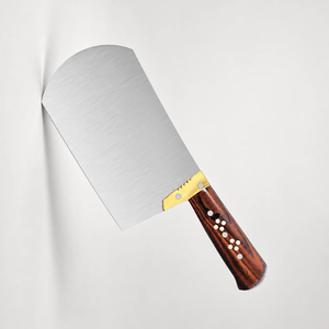 Couteau à découper la viande robuste, lame en acier argenté, manche en bois brun, embout doré, couteau de boucher pour la découpe de la viande en cuisine - Product Image 2