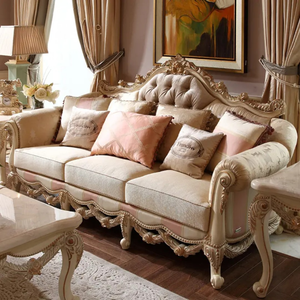 Juego de Sofás Cuadrados Franceses de Madera de Caoba Sólida para Sala de Estar, Tallados a Mano, Tapizados, Muebles de Lujo Hechos en Indonesia - Product Image 3