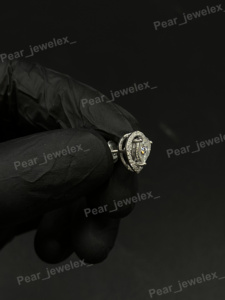 Pear Cut Diamond <b>Stud</b> Earrings Halo Setting Classic Women's Engagement Jewelry 925 Sterling <b>Silver</b> - Product Image 2