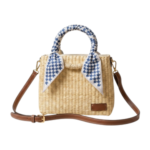 กระเป๋าถือสานดีไซน์เนอร์ 2026 กระเป๋าถือสานผู้หญิง กระเป๋าสาน กระเป๋าถือผู้หญิง พร้อมสายหนังยาวและโบว์ ขายส่ง - Product Image 1