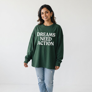 T-shirts à manches longues pour femmes, décontractés, 100% coton, col rond, épaules tombantes, poids lourd 300 GSM, imprimés, streetwear, tee-shirt d'été - Product Image 2