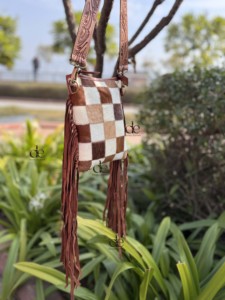 Western Pattern Cowhide Fur Leather Fringe <b>Bag</b> Hand Tooled Carving Beautiful Designer Party Wear <b>Bags</b> for Women's Multi Use - Product Image 3