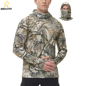 Chemises de chasse pour hommes avec masque - Chemise à capuche de pêche à manches longues camouflage UPF 50+ avec cordon de serrage réglable - Product Image 1