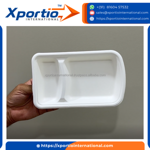 Premium Quality Bagasse 2Cp Square Meal Tray Sugar Cane <b>Pulp</b> Compartment Plate FDA Certified Bulk Supply For Food Festivals - Product Image 4