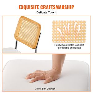 Set di 4 Sedie da Pranzo in Rattan Stile Mid-Century Moderno, Sedie Imbottite in Velluto con Schienale in Rattan Retrò - Product Image 3