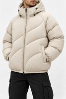 Blouson matelassé à capuche avec fermeture éclair, coupe-vent, hiver, décontracté, coupe ample, unisexe, uni, rembourrage en polyester épais