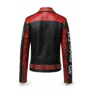 Chaqueta de Cuero Negra de Manga Larga con Diseño Frontal Estampado con Arte Rock y Texto de Amor, Estilo Motociclista para Todas las Temporadas - Product Image 6