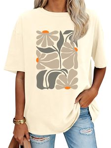 Camiseta de manga corta para mujer, 100% algodón, con estampado gráfico DTF, cuello redondo, camisetas de verano holgadas y cómodas - Product Image 5