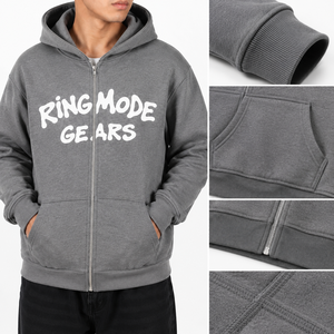 Sweat à capuche unisexe en polaire entièrement zippé pour l'hiver, 100 % coton, écologique, coupe oversize, style streetwear, design imprimé, service OEM - Product Image 4