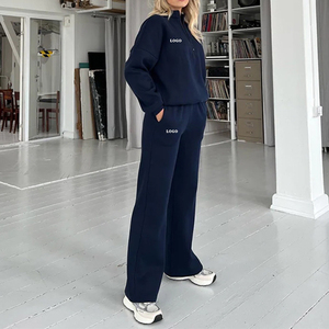 Ensemble deux pièces en molleton épais pour femme avec logo personnalisé, coupe ample, sweat-shirt zippé et pantalon de survêtement - Product Image 5
