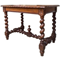 Bureau antique Design Barley Twist France Meuble Louis Xii en bois d'acajou massif de fabrication indonésienne