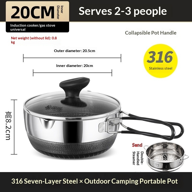 20cm wok+lid [foldable handle] suitable for 2-3 people