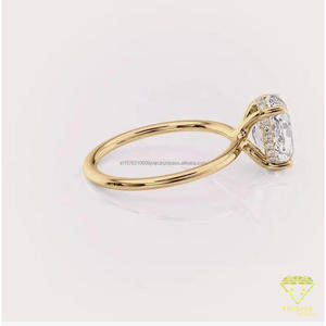 Anillo de Compromiso Solitario con Diamante Cultivado en Laboratorio de Corte Ovalado en Oro Amarillo, Anillo de Promesa Clásico de Cuatro Puntas para Mujer, Estilo Minimalista para Novia - Product Image 4