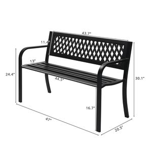 Panca Contemporanea in Ferro da 47 Pollici con Schienale in Rete PVC, Acciaio Inossidabile e Legno Nero per Hotel, Giardini e Uso Esterno - Product Image 3