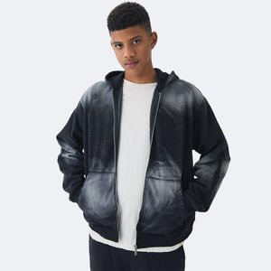 Chándal Unisex Vintage de Diseño Personalizado para Venta al por Mayor 2026, Transpirable, de Invierno, con Lavado Ácido, Negro, con Cremallera, 480GSM - Product Image 4