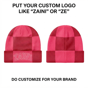 ZAINI ZI-150 Premium 100 Acrylic Rib Knit Unisex Beanie <b>Cap</b> 320 GSM Pink Burgundy Plaid Panel <b>Winter</b> - Product Image 1