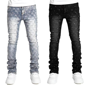Fabricante de Jeans al por Mayor, Jeans Cargo de Estilo Urbano para Hombre, Jeans Rectos Apilados, Pantalones de Mezclilla para Hombre, Jeans con Adornos de Diamantes para Hombre - Product Image 4