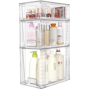 Set di 3 Cassetti Impilabili in Plastica Trasparente con Maniglie, Facili da Montare, Organizzatori per Bagno e Cucina - Product Image 4