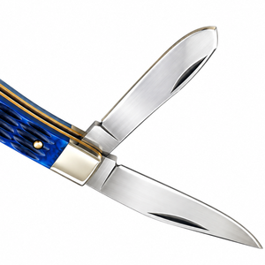 Couteaux de poche pliants à double lame bleu, argent et or avec lames en acier inoxydable, manche texturé, outil utilitaire compact EDC pour l'extérieur - Product Image 2