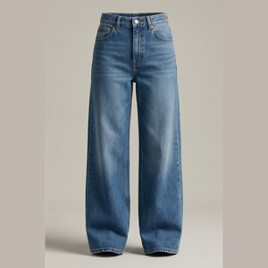 Jean en denim taille haute à jambe large pour homme, en coton délavé, coupe décontractée, style automne - Product Image 1