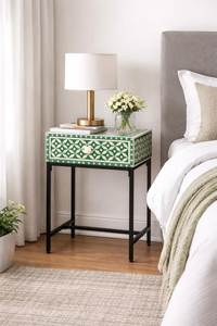 Elegant <b>Storage</b> Bone Inlay Bedside Table Handcrafted Wooden Cabinet For Stylish Bedroom Arrangement - Product Image 6