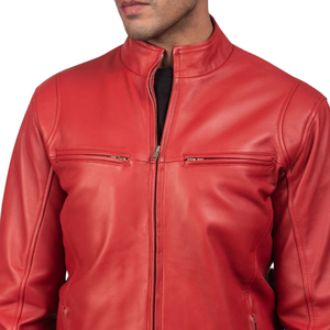 Custom Men's Red Leather <b>Cafe</b> <b>Racer</b> <b>Jacket</b> Premium Vintage Biker Coat OEM Private Label Apparel Manufacturer Wholesale Suppliers - Product Image 6