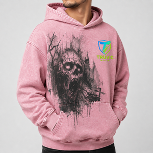 Sudaderas con capucha rosas para hombre Truvic, con estampado de calavera, de algodón French Terry, estilo casual para otoño, sudaderas con capucha Aci Wash en venta. - Product Image 5