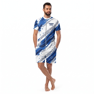 Ensemble deux pièces pour homme, haut à manches courtes zippé et short, 100% polyester, coupe classique, impression par sublimation, tenue décontractée d'été assortie - Product Image 5