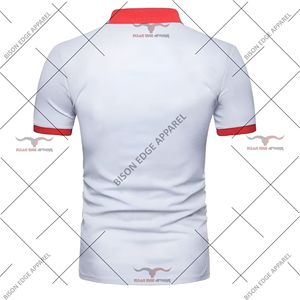 Men's Color Blocked <b>Polo</b> <b>Shirt</b> Short Sleeve Geometric Design Casual Woven Red White Navy <b>Blue</b> - Product Image 2