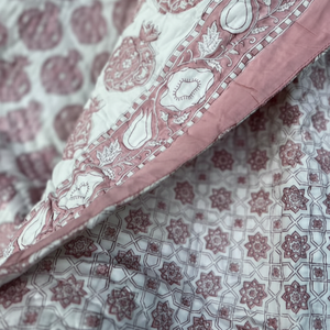 Beautiful Luxury Hand-block Printed Cotton Jaipuri <b>Quilt</b> Set Pink Pomegranate Floral AC Dohar & <b>Bedding</b> Set For Women And Girl - Product Image 6