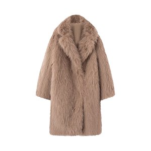 Élégant manteau poncho noir en fausse fourrure avec manches longues et texture moelleuse, vêtement d'extérieur d'hiver, longueur midi, design ouvert sur le devant - Product Image 4