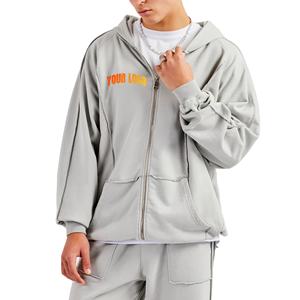 เสื้อฮู้ดดี้ผู้ชายคุณภาพสูง ผ้าฝ้ายเฟรนช์เทอร์รี่ 100% ทรงโอเวอร์ไซส์ ทรงบ็อกซี่ แบบครอป ซิปแบบสั่งทำพิเศษ ไหล่ตก - Product Image 1