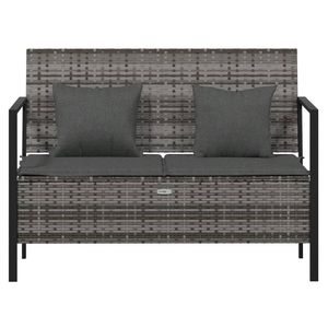 Banc de jardin rectangulaire moyen pour l'extérieur en rotin PE gris, bancs de patio - Product Image 3