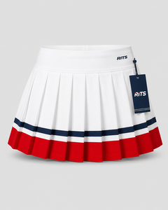Jupe mini plissée blanche pour femme RITS avec bordure rouge marine, taille haute, anti-plis, séchage rapide, en Spandex/Polyester, personnalisable - Product Image 3