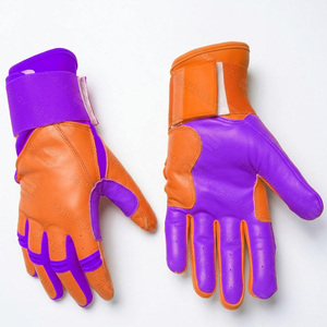 Guantes de Bateo Acolchados de Cuero Original para Zurdos, Ecológicos, Color Morado y Naranja, Cierre de Gancho y Bucle, Unisex, para Adultos, Precio de Fábrica - Product Image 4