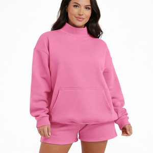 Conjunto de Sudadera y Pantalón Corto Oversize para Mujer, Cuello Alto, Informal, Transpirable, de Felpa, Otoño-Invierno 2026, Popular, con Estampado Personalizado - Product Image 3