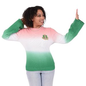 AKA เสื้อสเวตเตอร์ออมเบรสีชมพูสีขาวสีเขียวเสื้อแขนยาวผู้หญิงคอกลมถักแบบสวมใส่สบายสไตล์กรีก - Product Image 1
