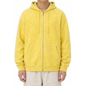 Sweat à capuche zippé vintage délavé à l'acide, unisexe, en molleton épais, pour hommes et femmes, style streetwear, fabrication OEM de vêtements - Product Image 1