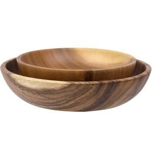 Moderna tazón de madera para servir con superficie pulida lisa para servir ensaladas en la mesa y decorar el hogar. - Product Image 4