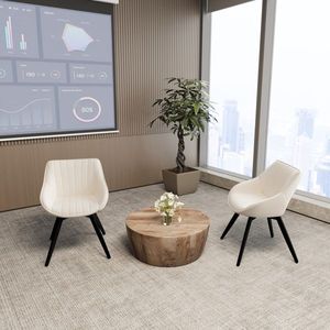 Tavolo da Caffè Medievale in MDF da 75 cm e Set di 2 Sedie da Pranzo in PU, Tavolo da Pranzo Integrato con Gambe in Metallo Nero per Soggiorno - Product Image 3