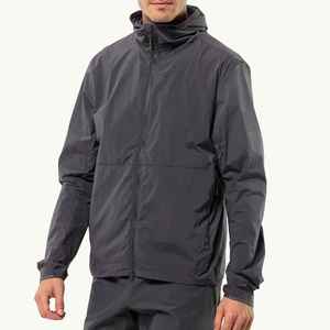 Veste coupe-vent à capuche pour homme, coupe classique, polyester, fermeture éclair, couleur unie, style décontracté, vêtements d'automne - Product Image 1