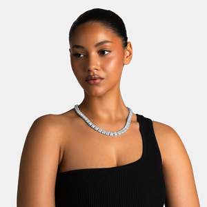 Geometric <b>Statement</b> <b>Necklace</b> Round Brilliant Cut 925 Silver Rhodium Plated Hip Hop Style Tennis Chain Women's Luxury - Product Image 2
