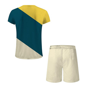 Conjunto de camiseta y pantalones cortos para hombre Ekin Impex con bloques de color, cuello redondo, tejido de punto de secado rápido, ropa casual de verano, conjunto corto unisex. - Product Image 2