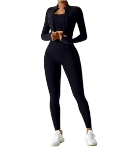 2025 nouvel ensemble d'entraînement femmes vêtements vêtements actifs Gym Fitness 3 pièces femmes entraînement Legging ensemble à manches longues - Product Image 3