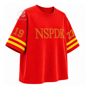 T-shirt décontracté à col rond et manches rayées pour femme NSPDK, motif graphique avec lettres grecques rouges et dorées, orné de strass, coupe ample - Product Image 2