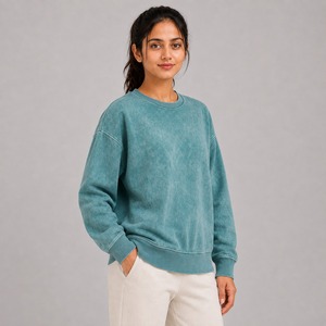 Sweat-shirt en coton pour femme, style délavé, avec imprimé respirant, confortable - Product Image 3