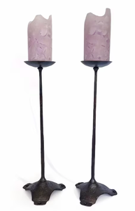 Modern Rustic Hand-Hammered Metal Pillar <b>Candle</b> Holders <b>Set</b> of 3 Industrial Vintage Bronze <b>Candle</b> Pedestals for Dining Table - Product Image 4
